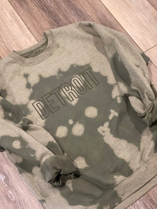Detroit Crewneck Olive Bleach Dyed Sweatshirt