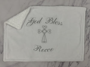 White Gray Embroidery Baptism Towel