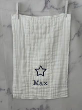 Load image into Gallery viewer, Navy Star &amp; Name Burp Cloth