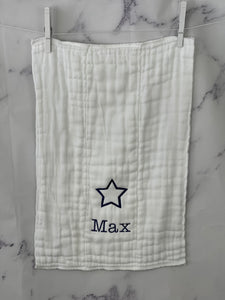 Navy Star & Name Burp Cloth