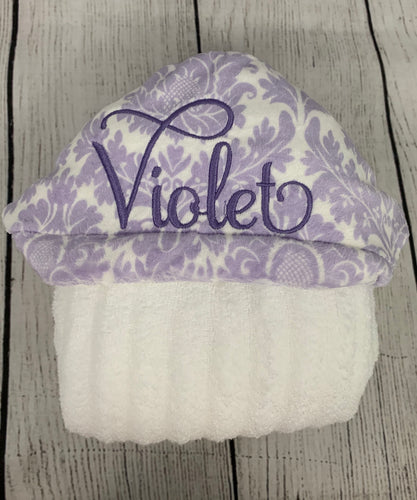 Lavender Damask Bath Hoodie/Hooded Towel