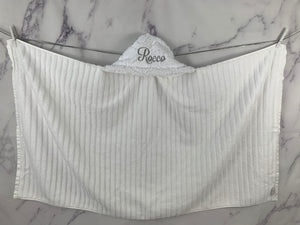 White Lattice Gray Embroidery Bath Hoodie/Hooded Towel