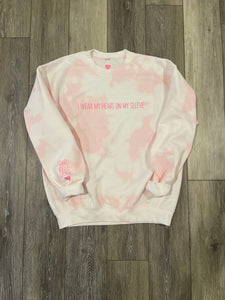 Pink Bleach Dyed I WEAR MY HEART ON MY SLEEVE Sweatshirt - SHIPS FREE