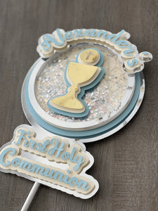 First Communion Chalice Blue Shaker Cake Topper