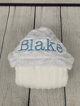 Load image into Gallery viewer, White Lattice with Baby Blue Bath Hoodie/Hooded Towel