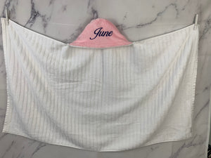 Flat Pink with Purple Embroidery Bath Hoodie/Hooded Towel