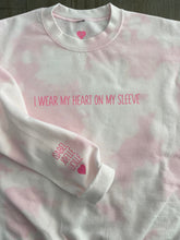 Load image into Gallery viewer, Pink Bleach Dyed I WEAR MY HEART ON MY SLEEVE Sweatshirt - SHIPS FREE