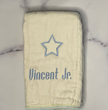 Load image into Gallery viewer, Organic Unbleached Baby Blue Star Burp Cloth