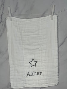 Ash Color Star & Name Burp Cloth