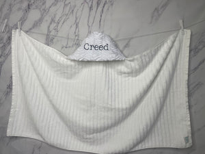 White Ziggy Navy Embroidery Bath Hoodie/Hooded Towel