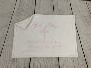 White with Pink Embroidery Baptism Towel