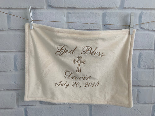 Cream with Taupe Embroidery Baptism Towel