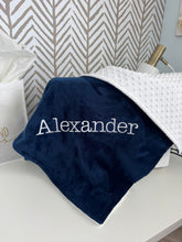 Load image into Gallery viewer, Flat Navy with White Bubble Back Blanket No Ruffle