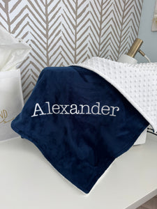 Flat Navy with White Bubble Back Blanket No Ruffle