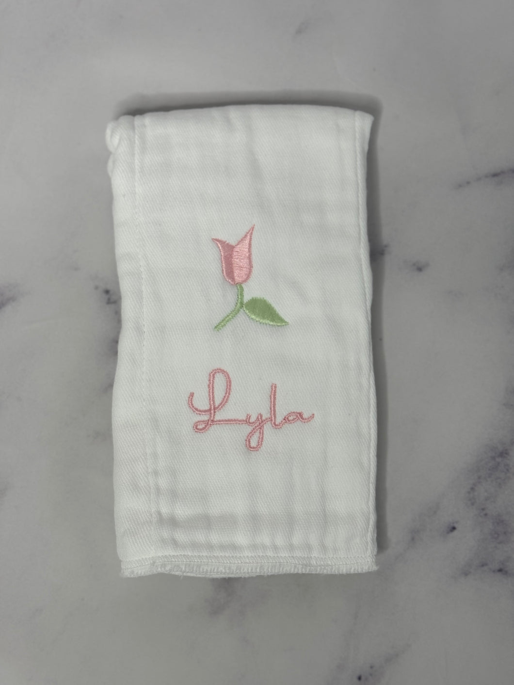 Pink Rose & Name Burp Cloth