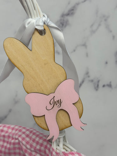 Personalized & Hand painted Easter Bunny Basket Tag with Bow