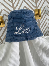 Load image into Gallery viewer, Denim Blue Oxford White Embroidery Bath Hoodie/Hooded Towel