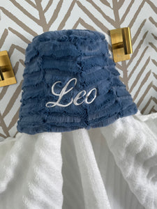 Denim Blue Oxford White Embroidery Bath Hoodie/Hooded Towel