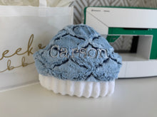 Load image into Gallery viewer, Baby Blue/Navy Lattice White Embroidery Bath Hoodie/Hooded Towel