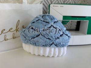 Baby Blue/Navy Lattice White Embroidery Bath Hoodie/Hooded Towel