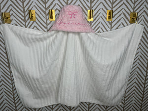 Blush Pink Marble Texture with Bow & Name Hooded Towel