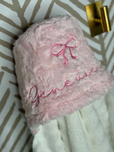 Load image into Gallery viewer, Blush Pink Marble Texture with Bow &amp; Name Hooded Towel