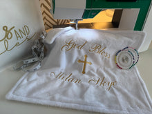 Load image into Gallery viewer, White with Gold Embroidery Baptism Towel