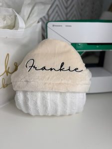 Flat Cream Black Embroidery Bath Hoodie/Hooded Towel