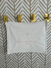 Load image into Gallery viewer, White Light Pink Embroidery Baptism Towel