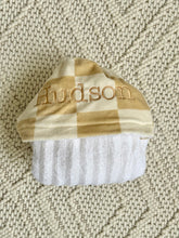 Load image into Gallery viewer, Neutral Checker Golden Tan Embroidery Bath Hoodie/Hooded Towel