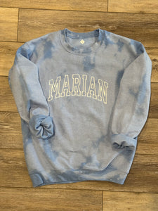 Bleach Burst Dusty Blue Embroidered Marian Mustangs Sweatshirt