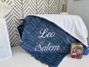 Denim Blue Oxford Flat White Back Blanket No Ruffle