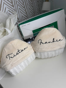 Flat Cream Black Embroidery Bath Hoodie/Hooded Towel