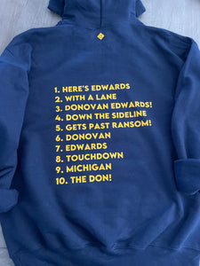Donovan Edwards Adult/Youth Navy Hoodie - Ships FREE