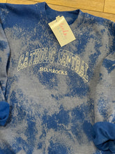 Load image into Gallery viewer, Cobalt Bleach Burst Embroidered Catholic Central Shamrocks Sweatshirt