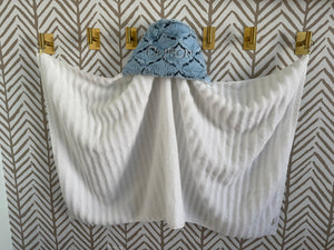 Baby Blue/Navy Lattice White Embroidery Bath Hoodie/Hooded Towel