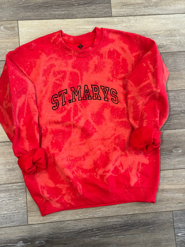 Red Bleach Burst Embroidered St. Marys Sweatshirt