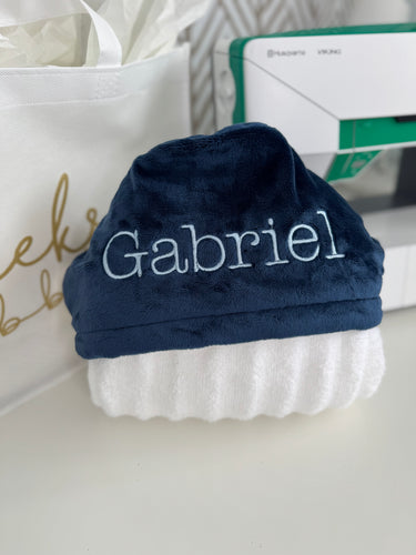 Flat Navy Baby Blue Embroidery Bath Hoodie/Hooded Towel