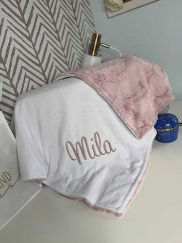 Dusty Pink Hyde Flat White Back Embroidery on Flat White Blanket No Ruffle