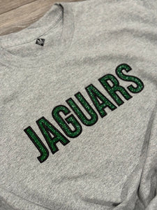 Jaguars Gray Embroidery and Green Glitter T-Shirt or Sweatshirt