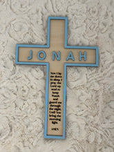 Load image into Gallery viewer, Personalized &amp; Hand painted Wood Cross with Now I Lay Me Down To Sleep Prayer