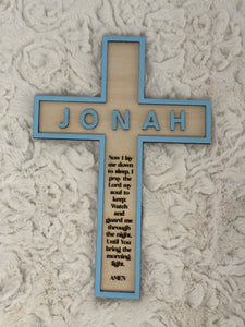 Personalized & Hand painted Wood Cross with Now I Lay Me Down To Sleep Prayer