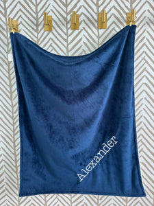 Flat Navy with White Bubble Back Blanket No Ruffle