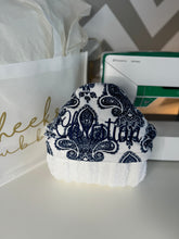 Load image into Gallery viewer, Navy/White Royal Damask Bath Hoodie/Hooded Towel