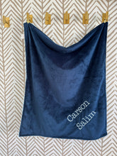 Load image into Gallery viewer, Baby Blue/Navy Lattice Flat Navy Back Blanket No Ruffle