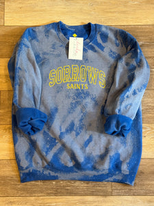 Cobalt Bleach Burst Embroidered Sorrows Saints Sweatshirt