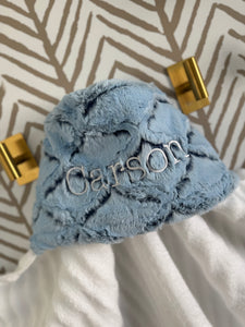 Baby Blue/Navy Lattice White Embroidery Bath Hoodie/Hooded Towel