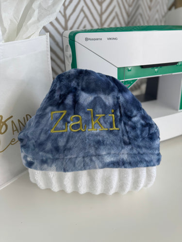 Navy Tie Dye with Chartreuse Embroidery Bath Hoodie/Hooded Towel