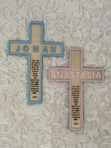 Personalized & Hand painted Wood Cross with Now I Lay Me Down To Sleep Prayer