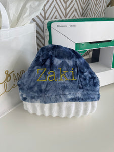 Navy Tie Dye with Chartreuse Embroidery Bath Hoodie/Hooded Towel